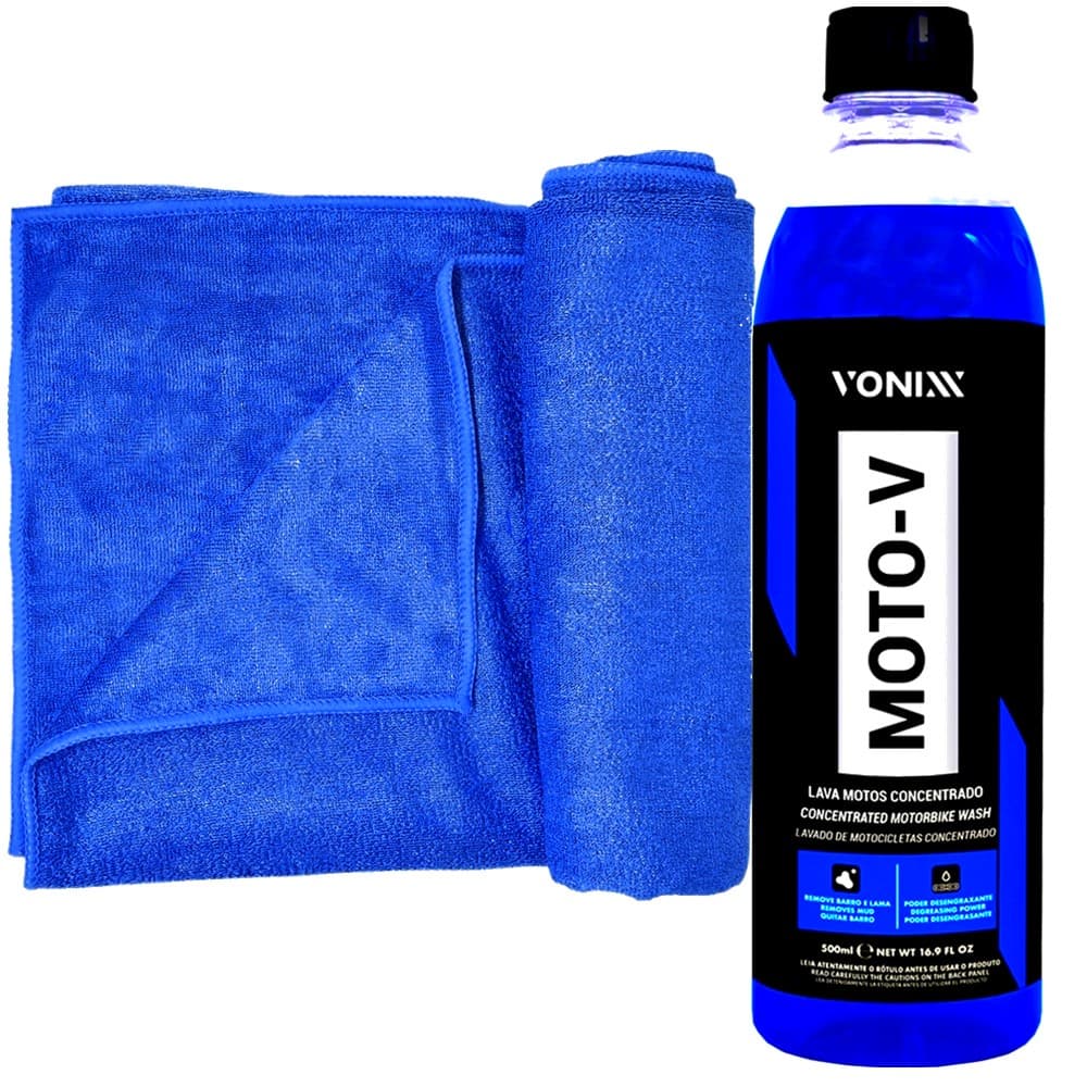 MOTO V VONIXX SHAMPOO MOTO 500ML MOTO-V + TOALHA DE SECAGEM AUTOMOTIVA KARBOX 48X88CM