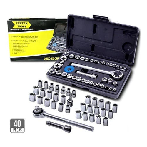 Jogo De Soquetes Sextavado Chave Catraca 1/4 40 peças Fertak