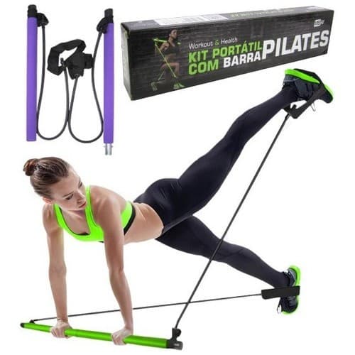Kit Barra De Pilates e Yoga Portátil Extensor Com Barra e Elástico Treino Musculação Crossfit Treino em Casa