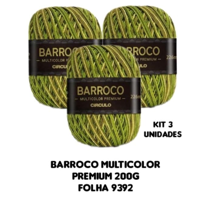 Barbante Barroco Multicolor Premium 200g para crochê Folha 9392 Kit 3 Unidades