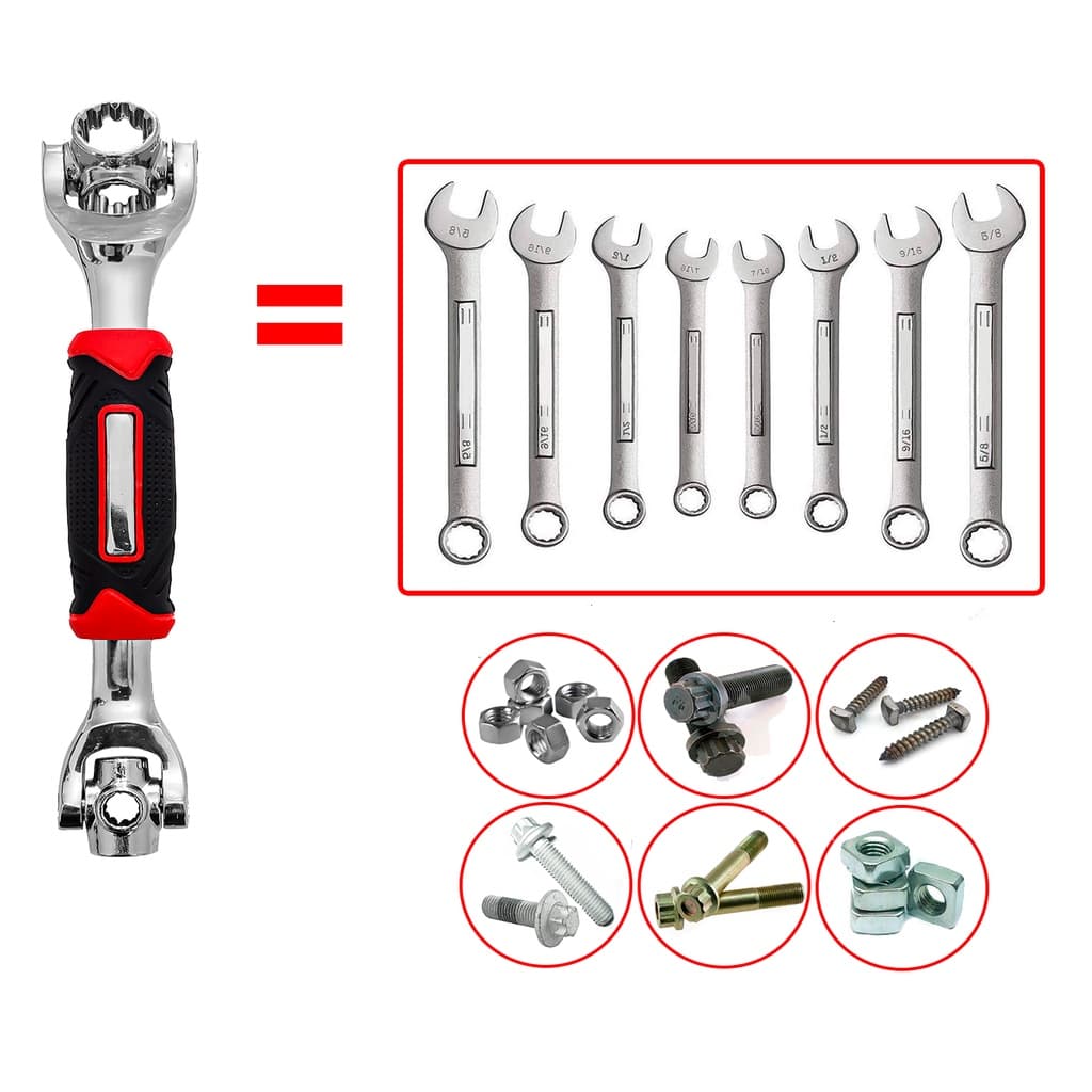 Chave Com 8 Bocas 48 Em 1 Universal - Substitui Kit Completo de Ferramenta Estrela Soquete p/ Parafusos e Porca Sextava