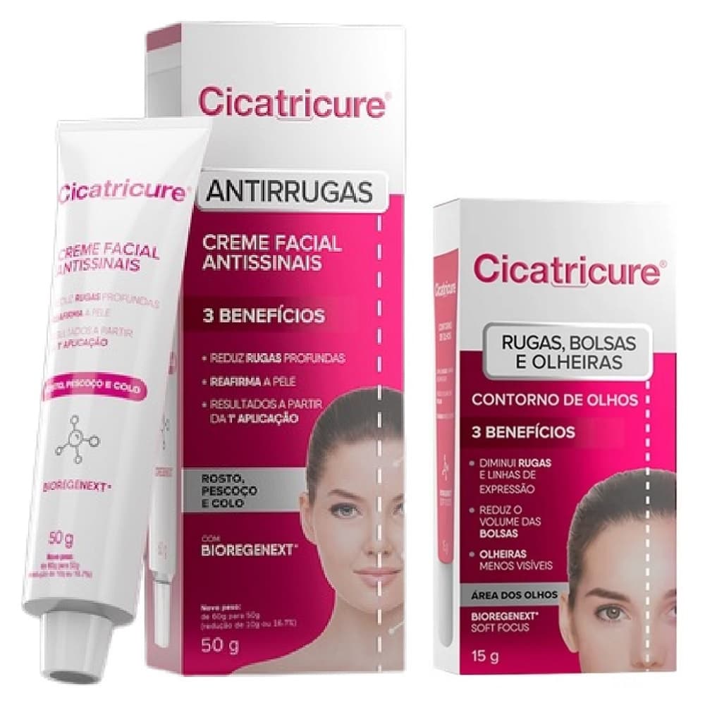 Kit Cicatricure Anti Idade E Contorno Dos Olhos 50g+15g olheiras rugas linhas marcas de expressão
