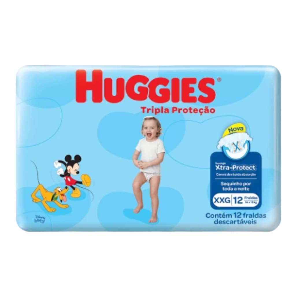 Fralda Descartável Infantil Bebê Huggies Tripla Proteção Tamanho XXG com 14 unidades