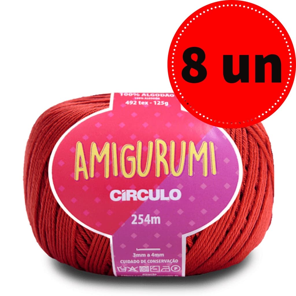 Kit 8 Linhas Amigurumi 254 metros 492 TEX 100% Algodão Circulo Barbante para Crochê, Tricô e Artesanato
