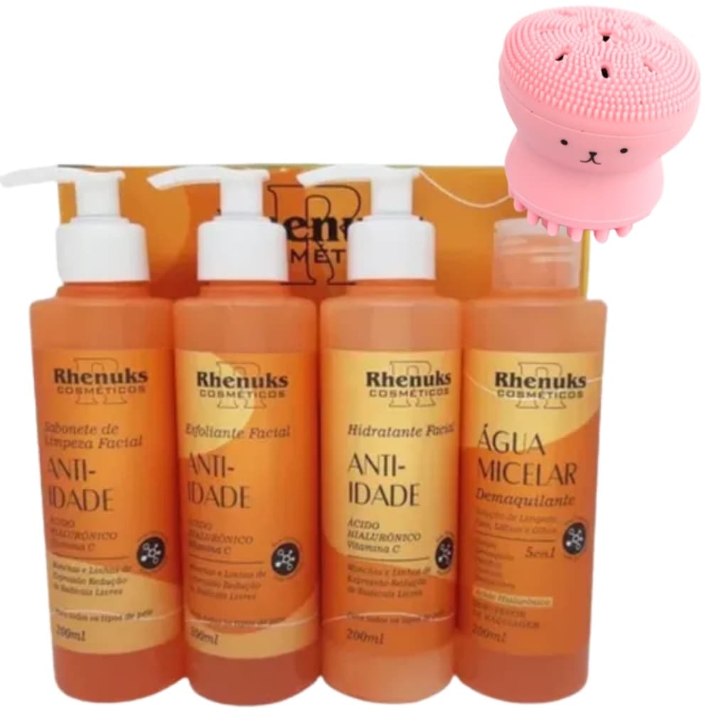 Kit facial tratamento anti-idade skin care c/4 unidades Rhenuks + Esponja de Silicone Polvo