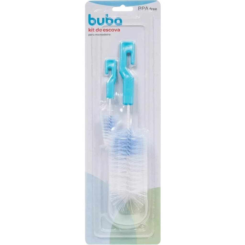 Kit De Escovas Para Mamadeira (Branco e Azul) 2 Peças - Buba - Enxoval de bebê