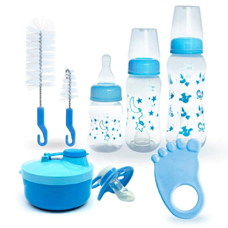 Kit bebê completo - Escova lavar mamadeira + Porta leite + Mordedor + Conjunto 3 mamadeira + Chupeta