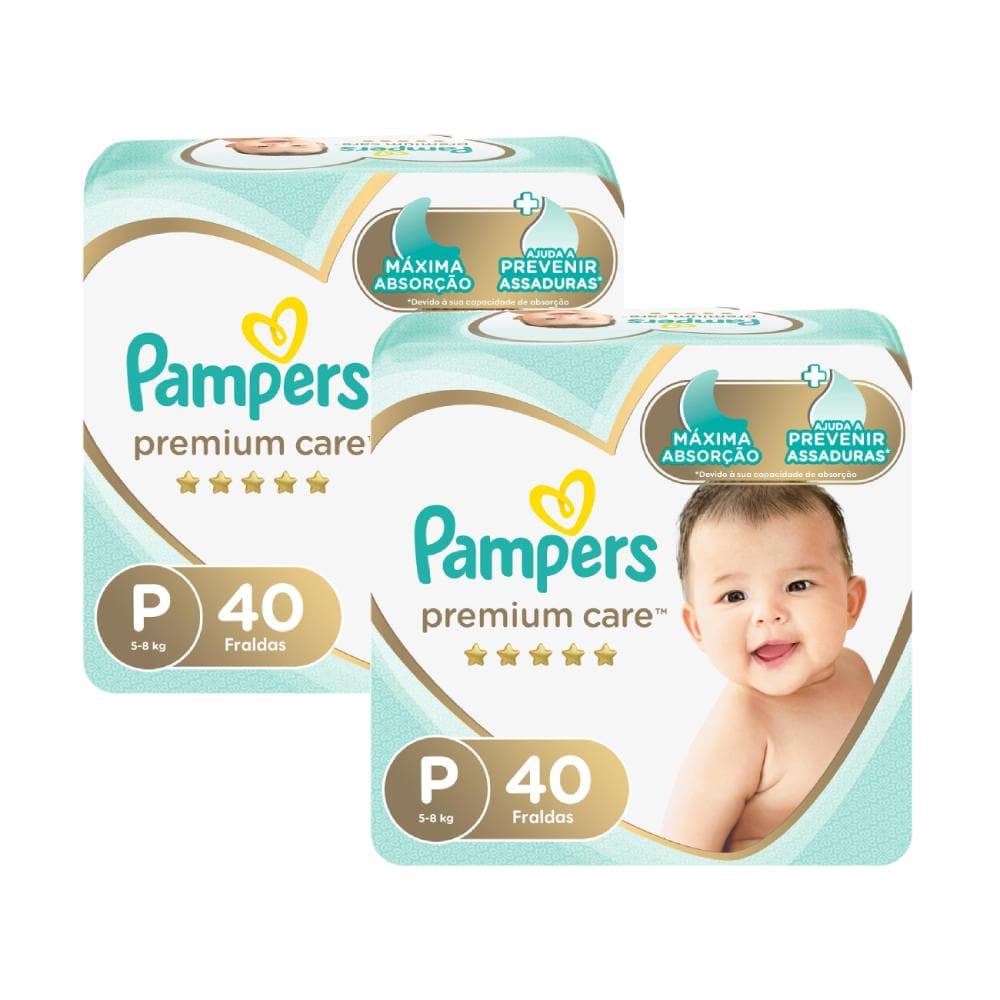 Kit Fralda Pampers Premium Care Mega Tamanho P com 80 unidades