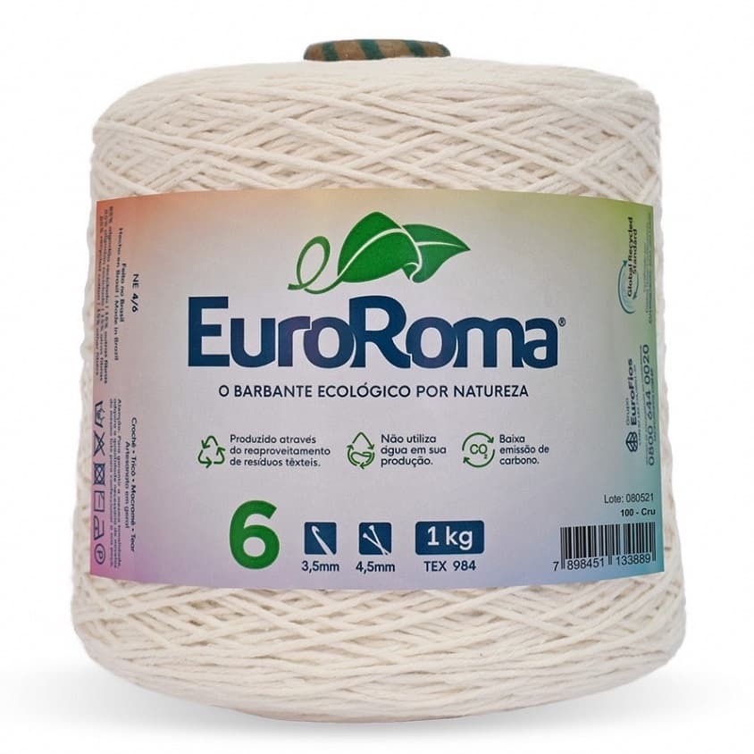 Barbante EuroRoma Cru 1 Kilo Fio nº 4 ao n° 12 - Linha para Crochê, Tricô, Macramê, Tapeçaria e Artesanato