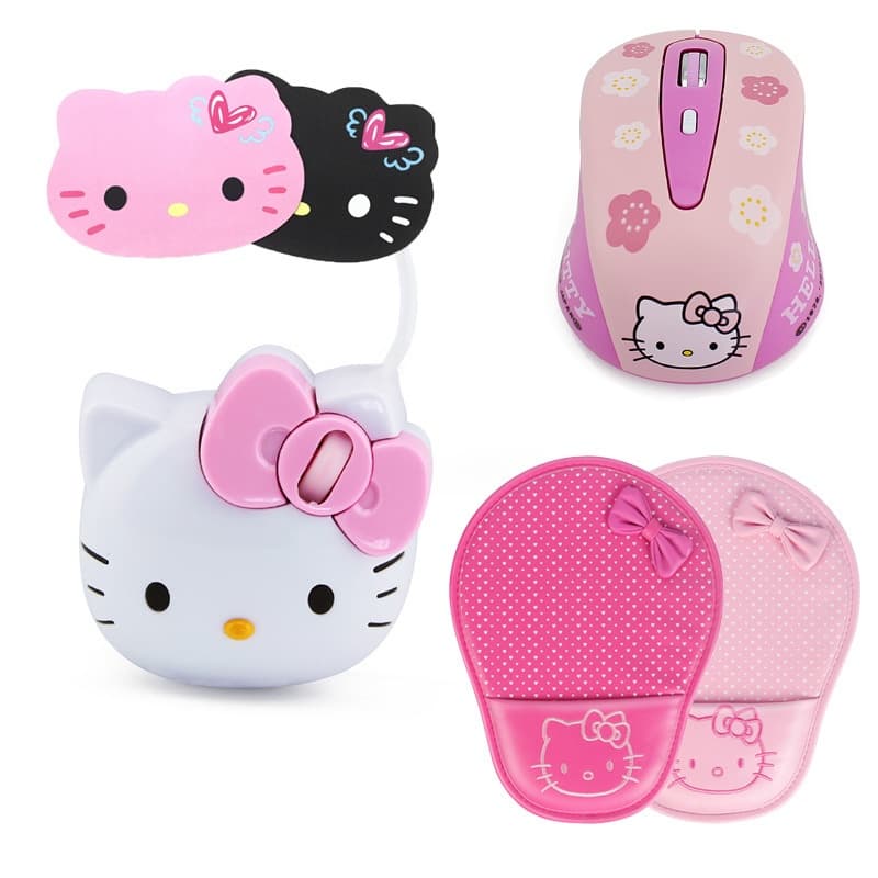 Mouse Sem Fio Adorável Rosa Desenho Animado Gato 2.4G Óptico De Computador Com Estampa De Flores