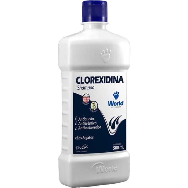 Shampoo Clorexidina World 500ml Para Cães e Gatos Anti Queda de Pelos e Seborreia