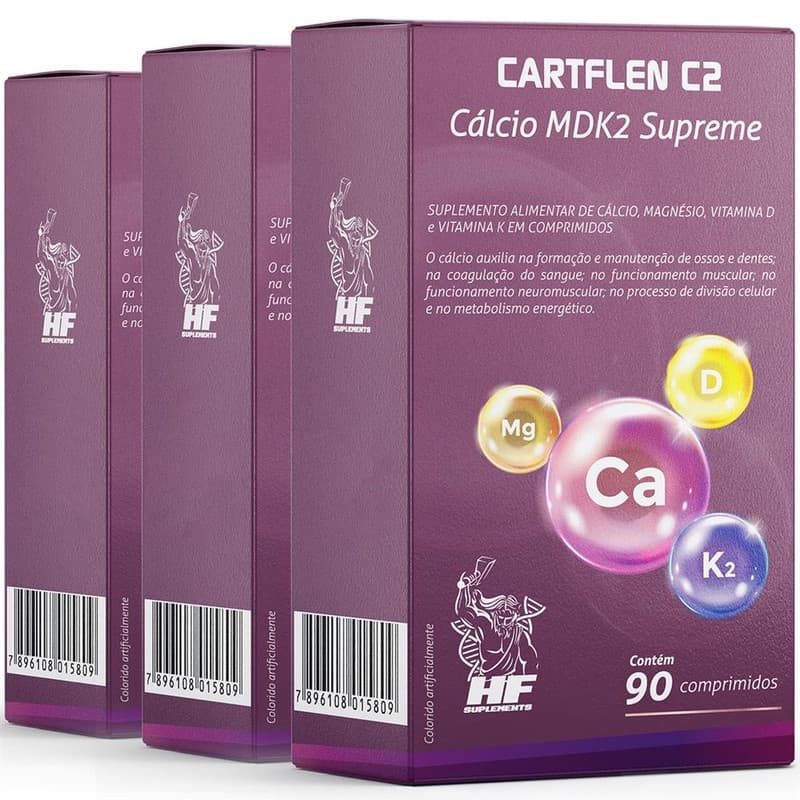 3X CARTFLEN C2 CÁLCIO MDK2 SUPREME VITAMINA D E VITAMINA K2 90 COMPRIMIDOS HF