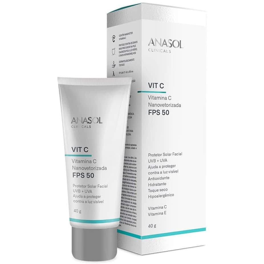 Protetor Solar Facial Anasol Clinicals FPS 50 Vegano com Vitamina C 40g