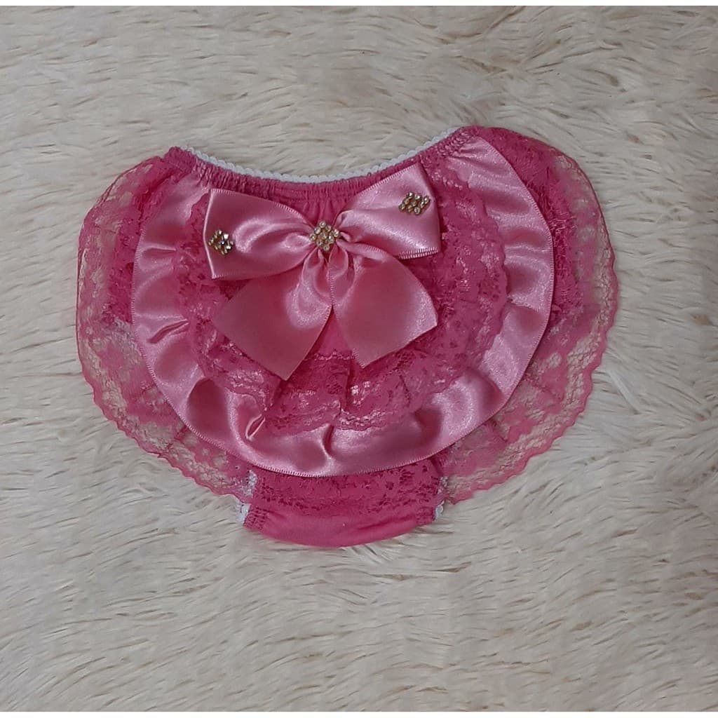 Calcinha Bunda Rica ou Tapa Fralda Pink Com Renda e Laço Bebê. Calcinha que Deixa o Bumbum da Bebe Bem Fofo!