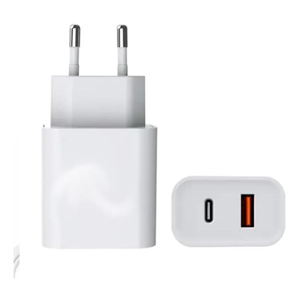 Carregador Turbo 1 Saída USB+1 Saída USB-c 20w PD Para Celular Fonte Carga Rápida Pés De Cobre Sem Cabo