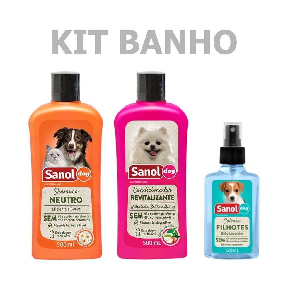 Kit Sanol Dog para Banho Pet Shampoo  + Condicionador + Colônia Promoção Envio Imediato