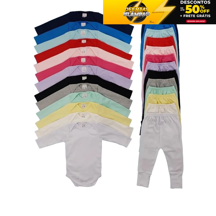 Kit 10 peças Body Manga Longa e Mijão enxoval bebê