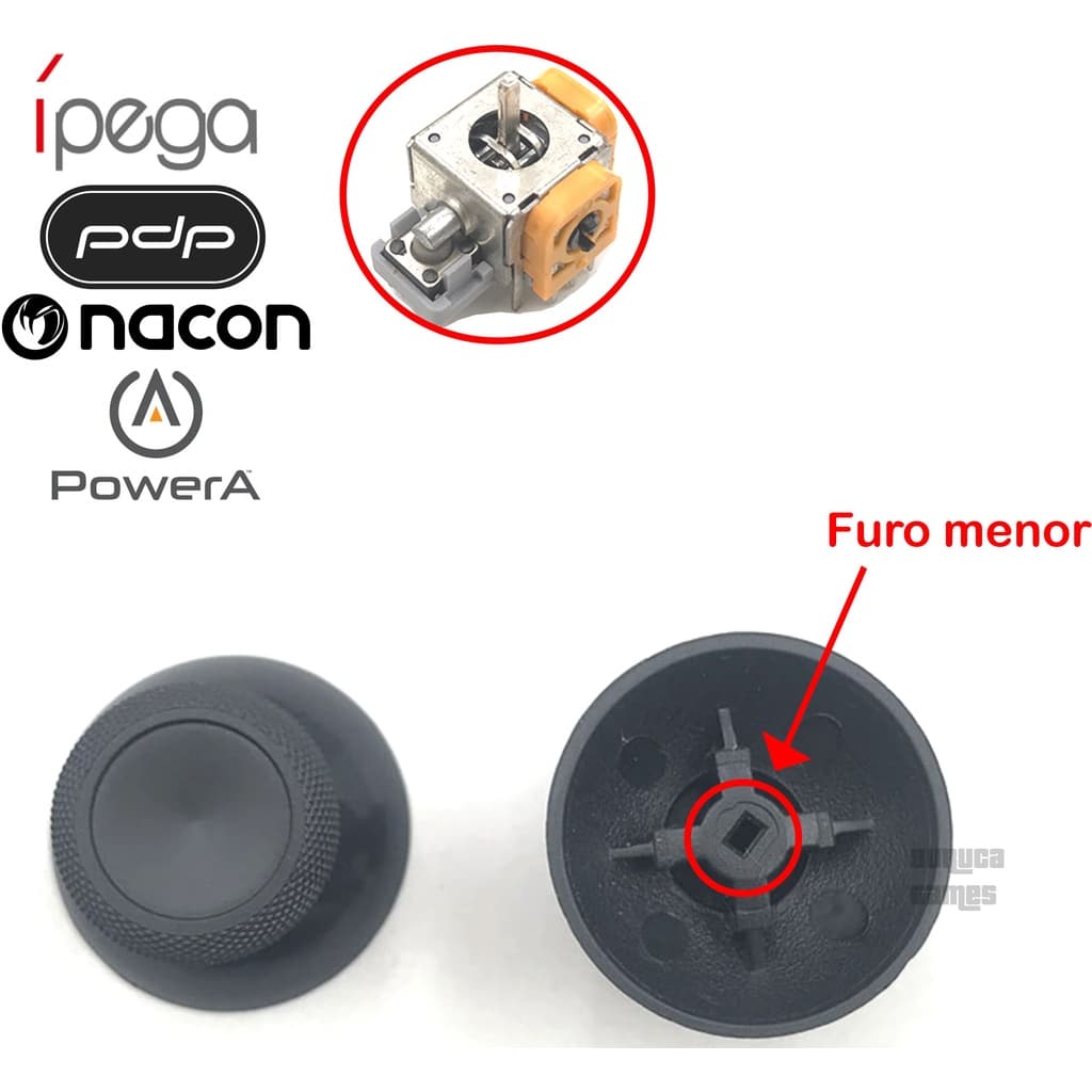 Par de botões analógicos externos (furo menor) para controles de vídeo games