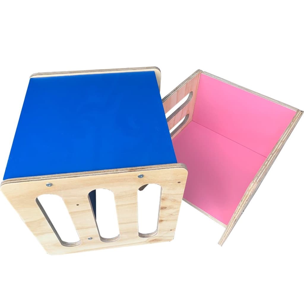 Mesa e Cadeira Montessori Cubo Madeira Infantil Criança Colorido
