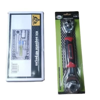 Kit Jogo Chave Catraca Canhão 40 Peças + Chave Soquete 8 X 1