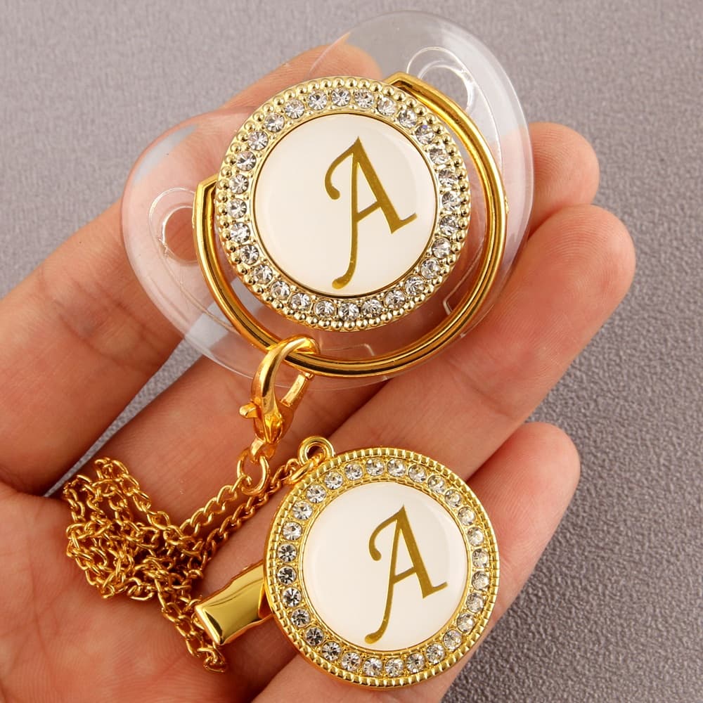 Chupeta De Bebê De Luxo Com De Letra Inicial Transparente Clipe De Corrente Para 0-18 Meses