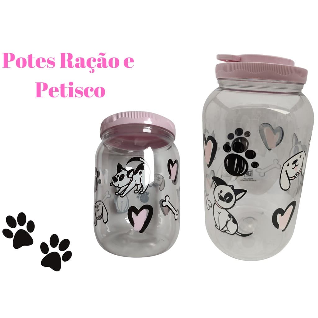 KIT Pote Porta Ração 3.6 + Porta Petisco 1.7 Rosa, Cachorros  Cães Gato gatos Com Alça - Para Armazenar Ração do seu PET, acessorios essenciais para seu animal, cachorro caes, filhote, filhotes TOP