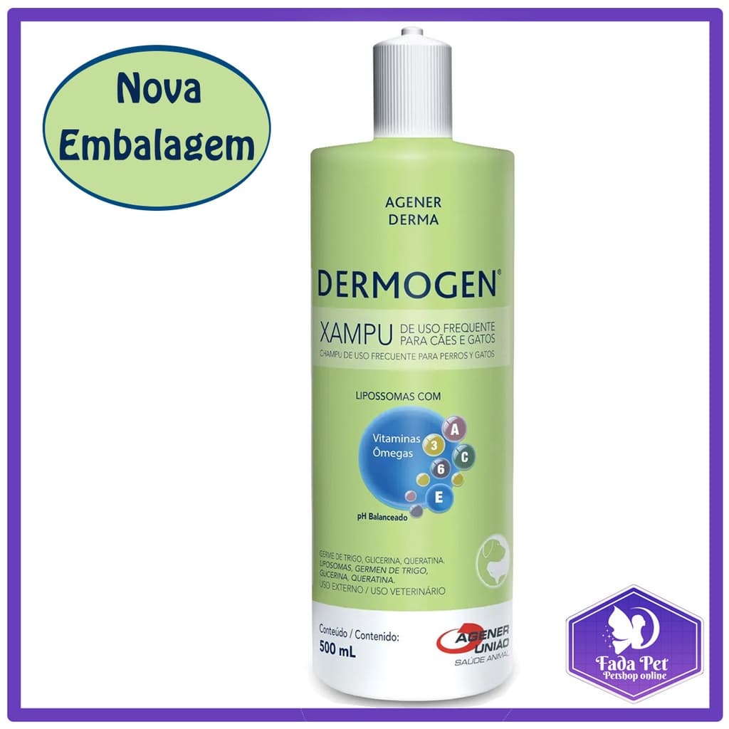 DERMOGEN 500ml Shampoo para Cães e Gatos de uso frequente - Nova Embalagem