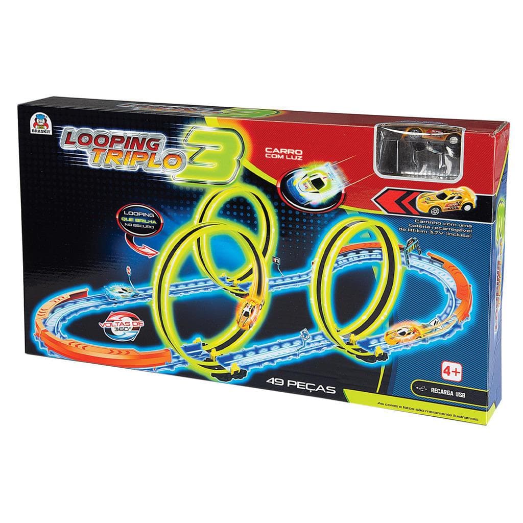 Pista de carrinho Looping Triplo De Brinquedos com Neon