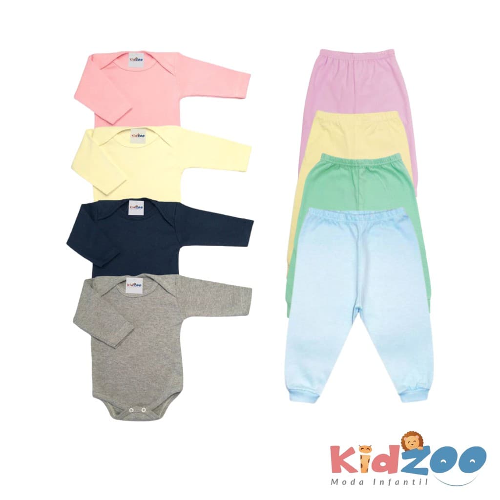 Kit 4 Peças Body ML e Mijão em Malha Bebê - Enxoval - Sortido - Menino, Menina ou Unissex