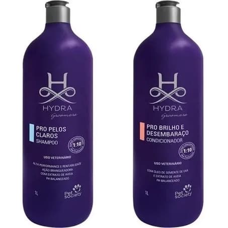 Kit Hydra Groomers Pro Para Pets Condicionador Brilho E Desembaraço + Shampoo Pelos Claros 1L