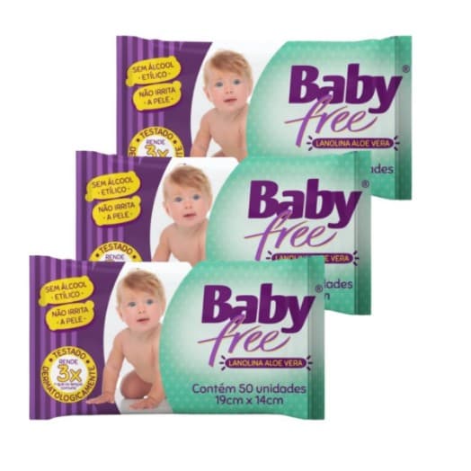 Kit com 3 Lenços Umedecidos Baby Free Qualybless 3 Pacotes com 50 unidades (Total: 150 un) Original