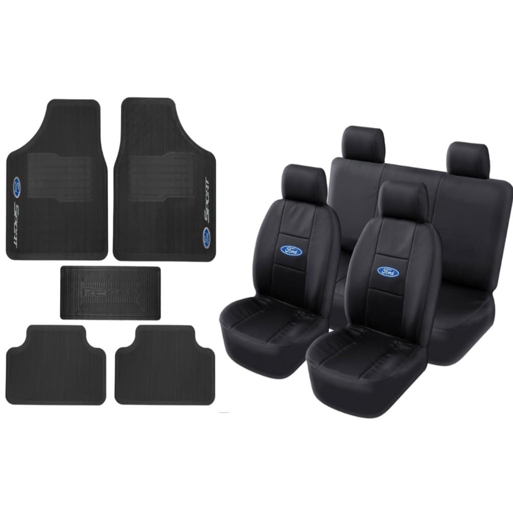Capa de Banco Couro Ford + Tapete Automotivo 5PÇS Otimizado - Capa de Carro, Jogo de Tapete, Tapete de Carro, Para Carro
