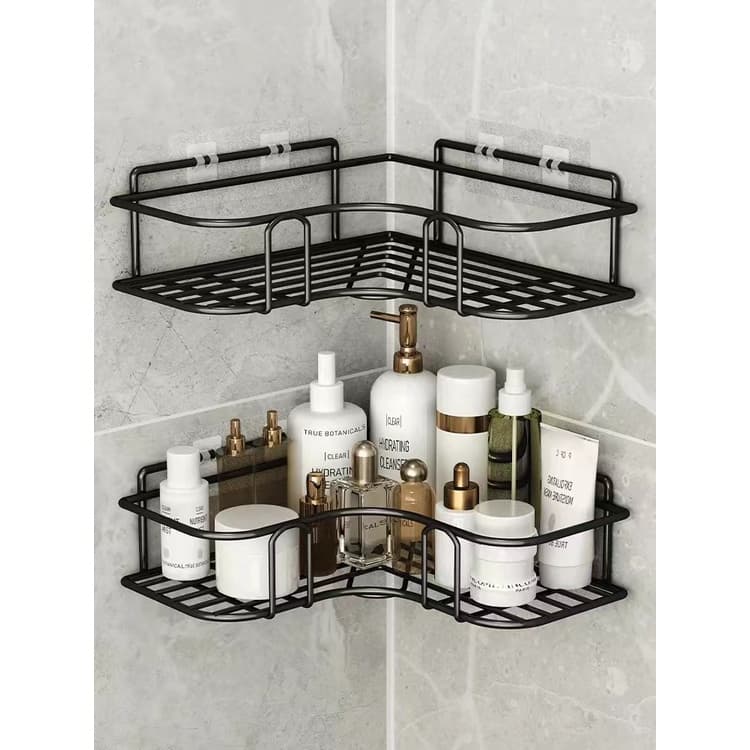 SUPORTE PARA SHAMPOO PARA USO NO BANHEIRO NA PAREDE DE ACO PRETA Prateleira organizadora para banheiro porta shampoo