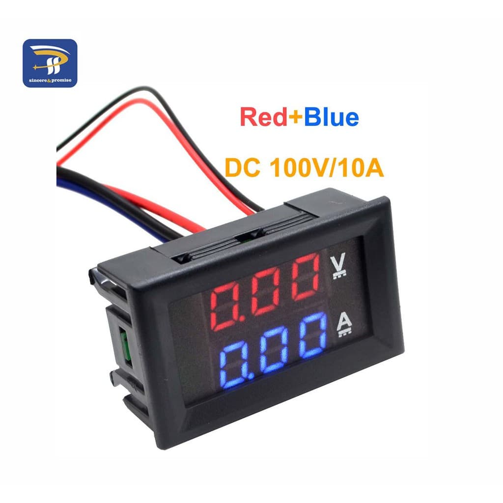 Voltímetro E Amperímetro Com Display Duplo LED De Uma Peça , Medidor Digital 0-100V 10A Azul Vermelho De 0.28 Polegadas