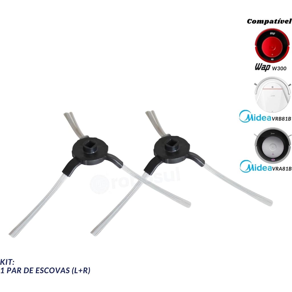 2 Escovas Para Robo Aspirador Wap W300 Midea VRA81B e VRB81B