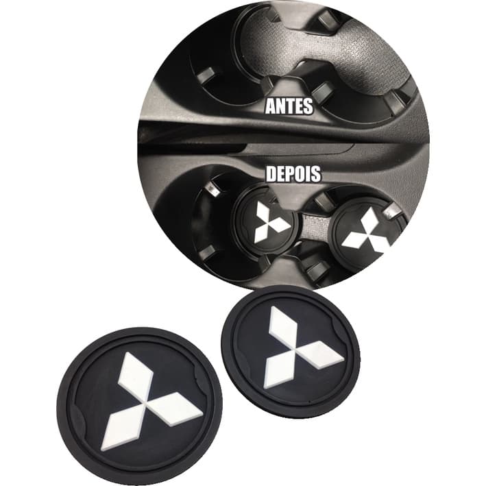 Kit 2 Unidades Porta Copo Automotivo Emborrachado Car mat Mitsubishi Lancer Pajero Sport