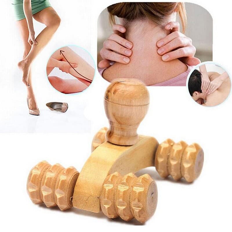 Carrinho Massageador Corporal De Madeira Manual Com 4 Rodas Para Alívio De Dores Musculares