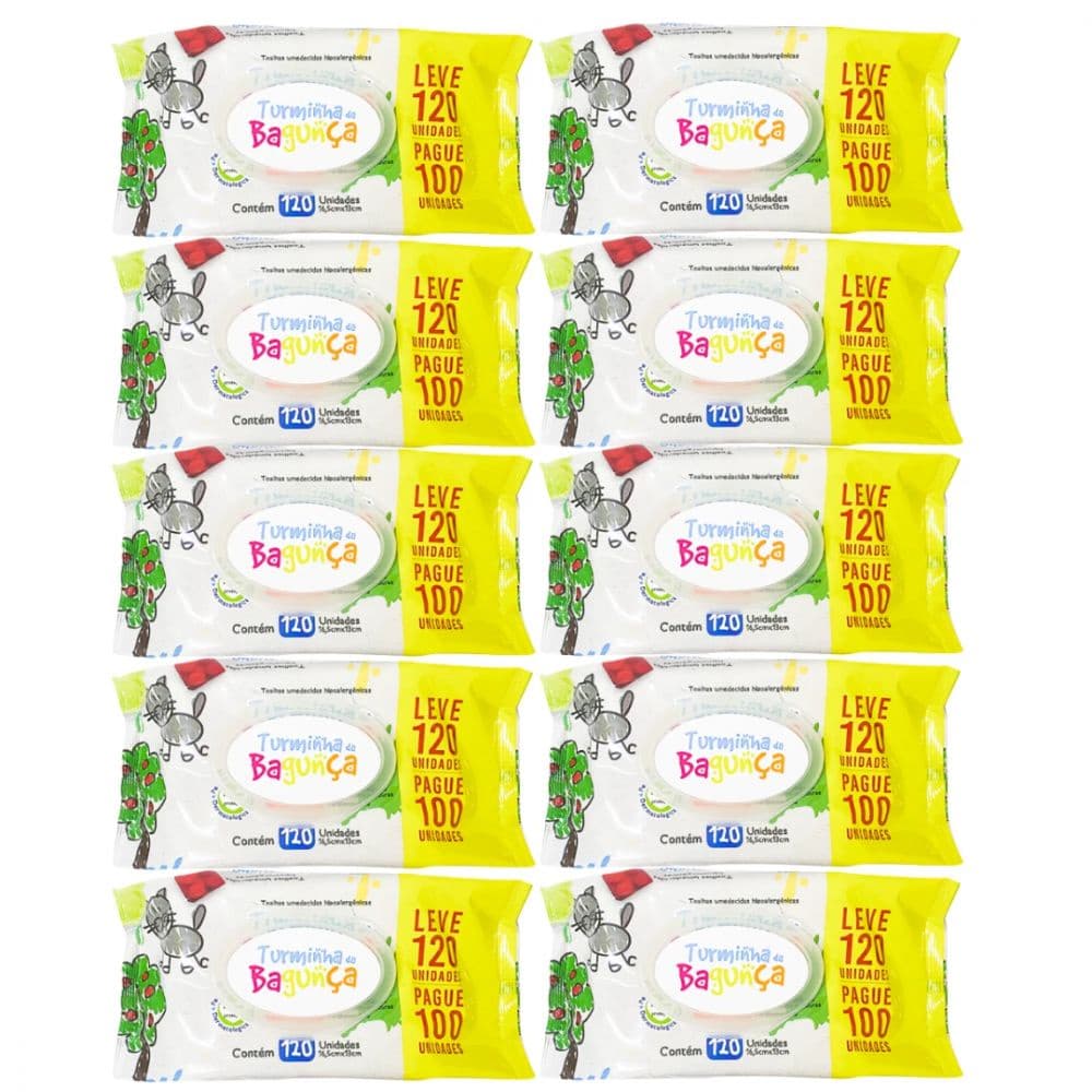 Kit com 10 Toalhas Umedecidas Turminha da Bagunça 120 Folhas Cada Pacote