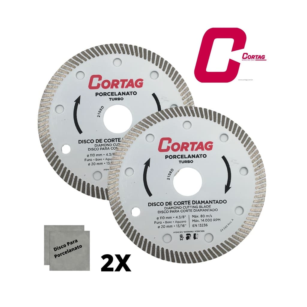 2 Discos Para Cortar Porcelanato - Disco Turbo Extra Fino Cortag