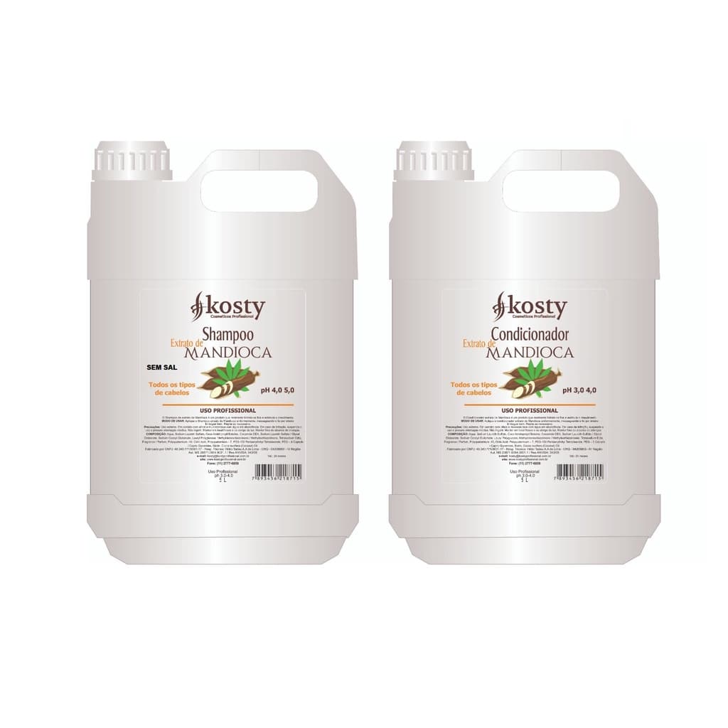 Kit Shampoo E Condicionador De Mandioca Ultra Hidratante 5l Lavatorio De Salão Crescimento Rapido