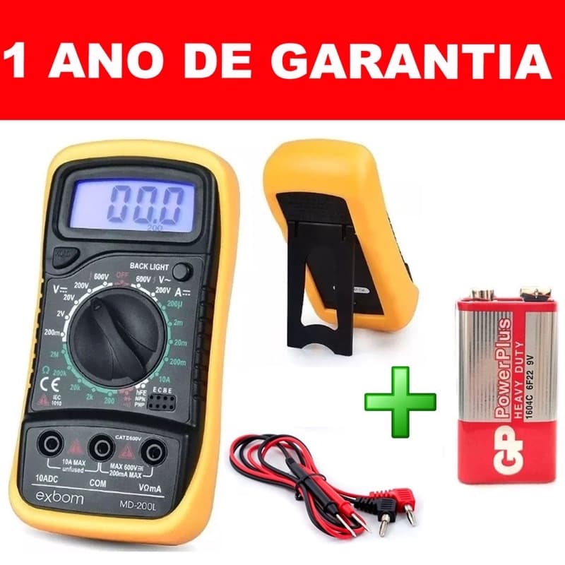 Multímetro Digital Profissional Portátil com Bip Garantia 1 ano Exbom MD-200L