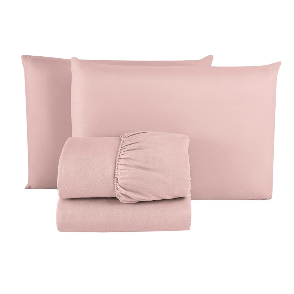 Kit 3 Jogo de Lençol Casal LISO Microfibra Premium 04 Peças Jogo de Cama Box 30CM Altura ROSÊ