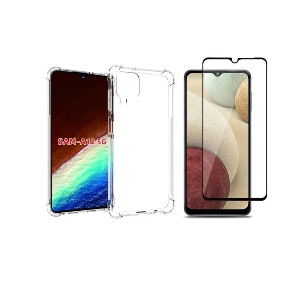 Capa + Pelicula de Gel Nano 5d para Samsung Galaxy A12 (Anti impacto queda shock choque proteção protetora air bag silicone TPU reforçada incolor transparente celular aparelho borda capinhas capa capinha case)
