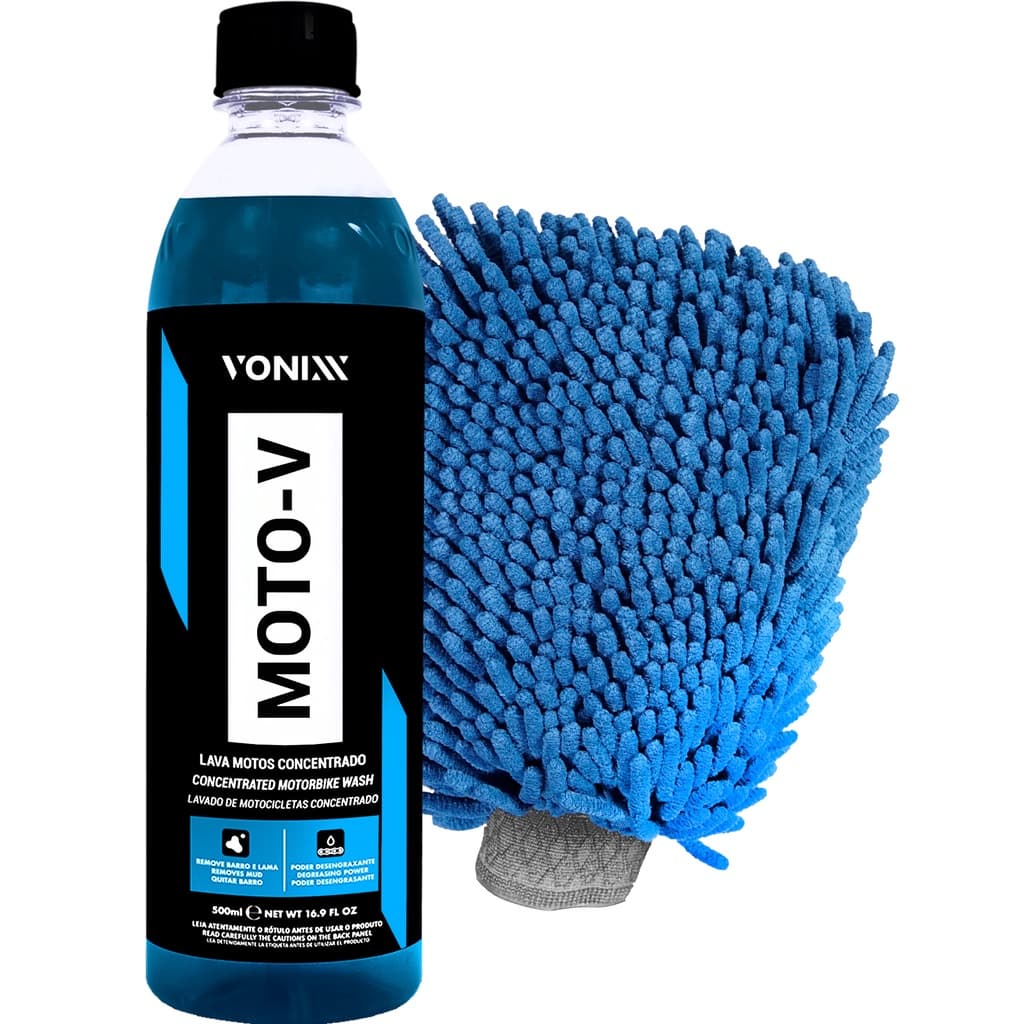 Shampoo Para Motos Moto-V Vonixx 500ml + Luva Microfibra Karbox Para Lavar Moto Carros