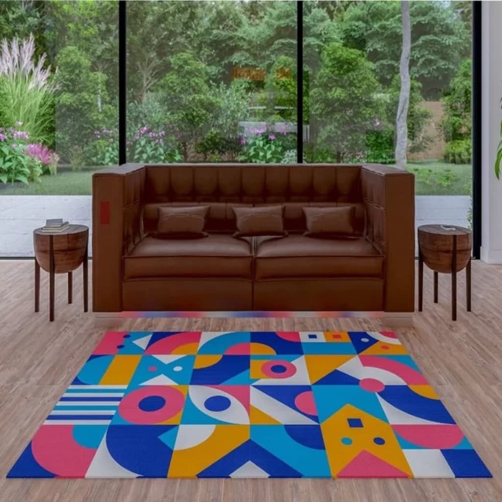Tapete de Sala Emborrachado Arte Moderna 118x70 Base Antiderrapante