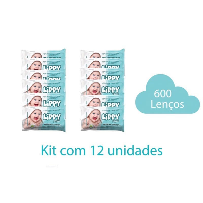 Lenço Toalhas Umedecida Bebê Infantil Barato Lippy Plus 12 Un