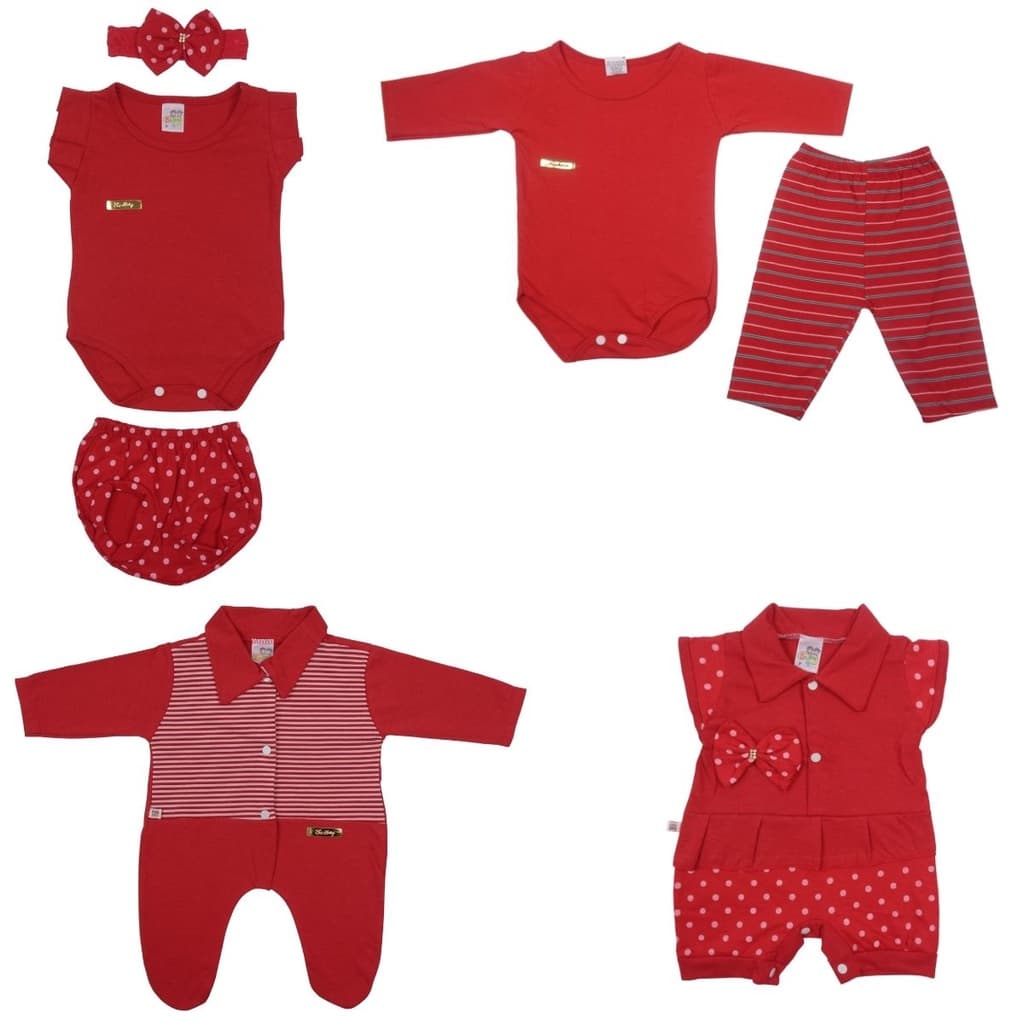 Kit Com 7 Peças Bebê Recém-nascido Menina Macacão, Body, Calça e Tapa Fralda