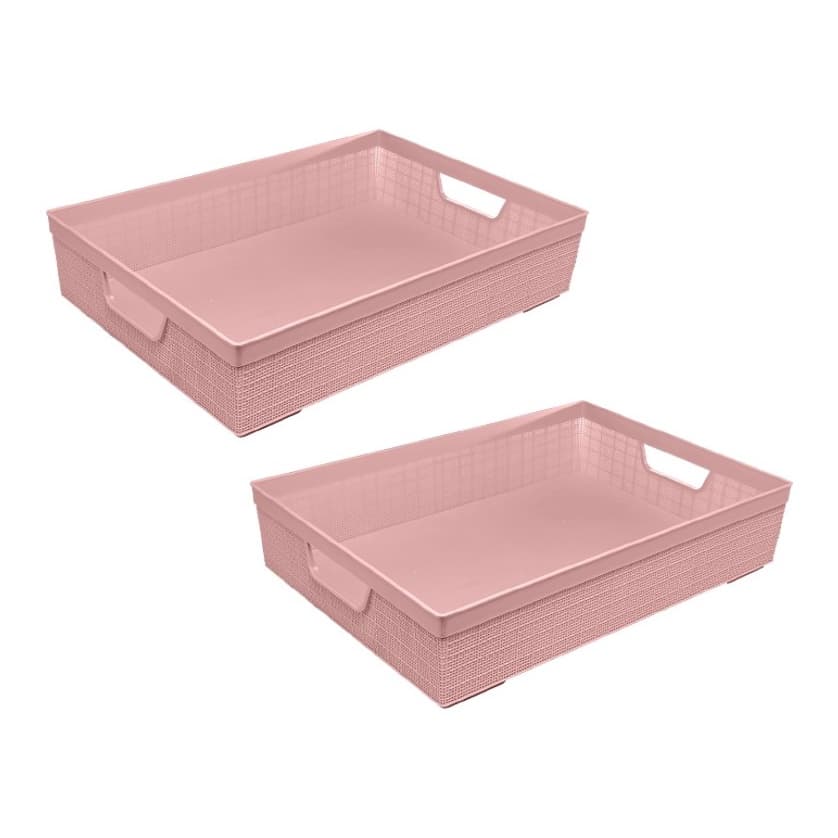 CONJUNTO 2 CESTAS ORGANIZADORA MULTIUSO ARMARIO E COZINHA ROSA