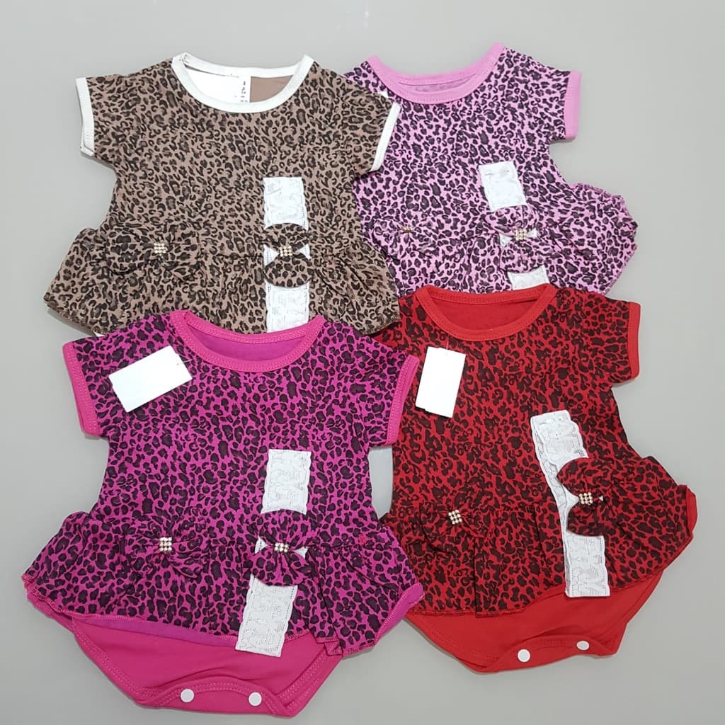 Body bebê menina Manga Curta com tiara Estampa Oncinha roupas de menina várias cores bory bebê menina