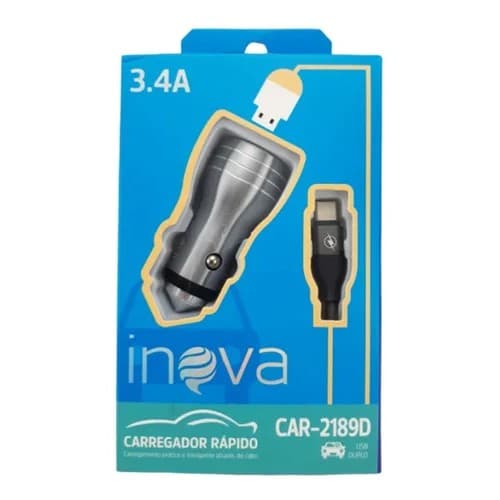 Carregador Veicular 3.4a Type C Inova Original + 2 Usb
